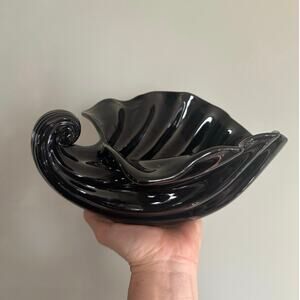 Vintage Black shell Shaped Centerpiece Bowl ceramic sea shell japan mid century